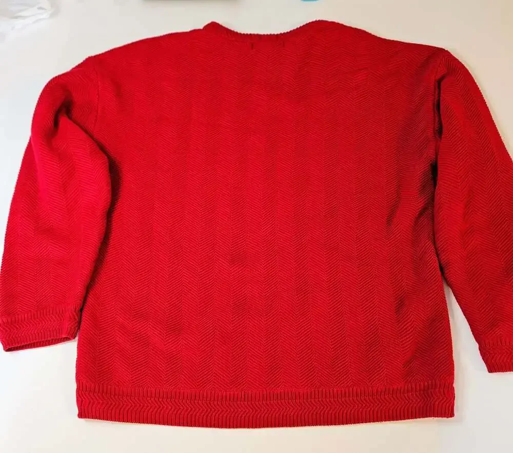 Chaps Ralph Lauren Sweater Size M Red Herringbone Hand Framed Vintage